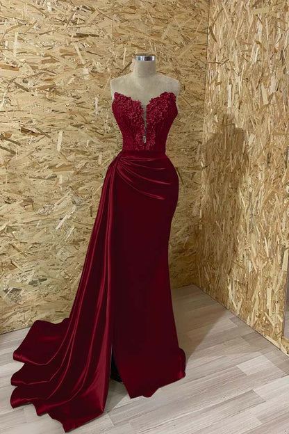 Sleeveless Mermaid Evening  Appliques Dress With Slit