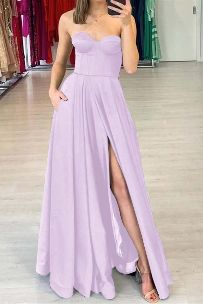 Sweetheart Prom Dress Black Slit With Pockets