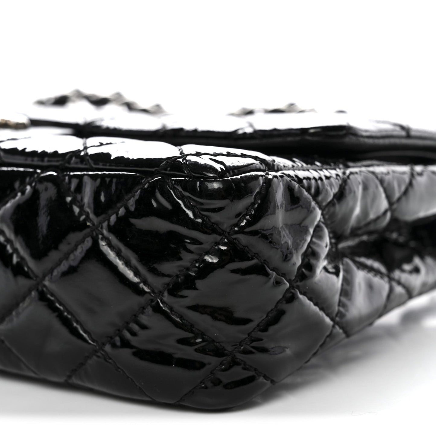Patent Quilted Medium Double Flap Black