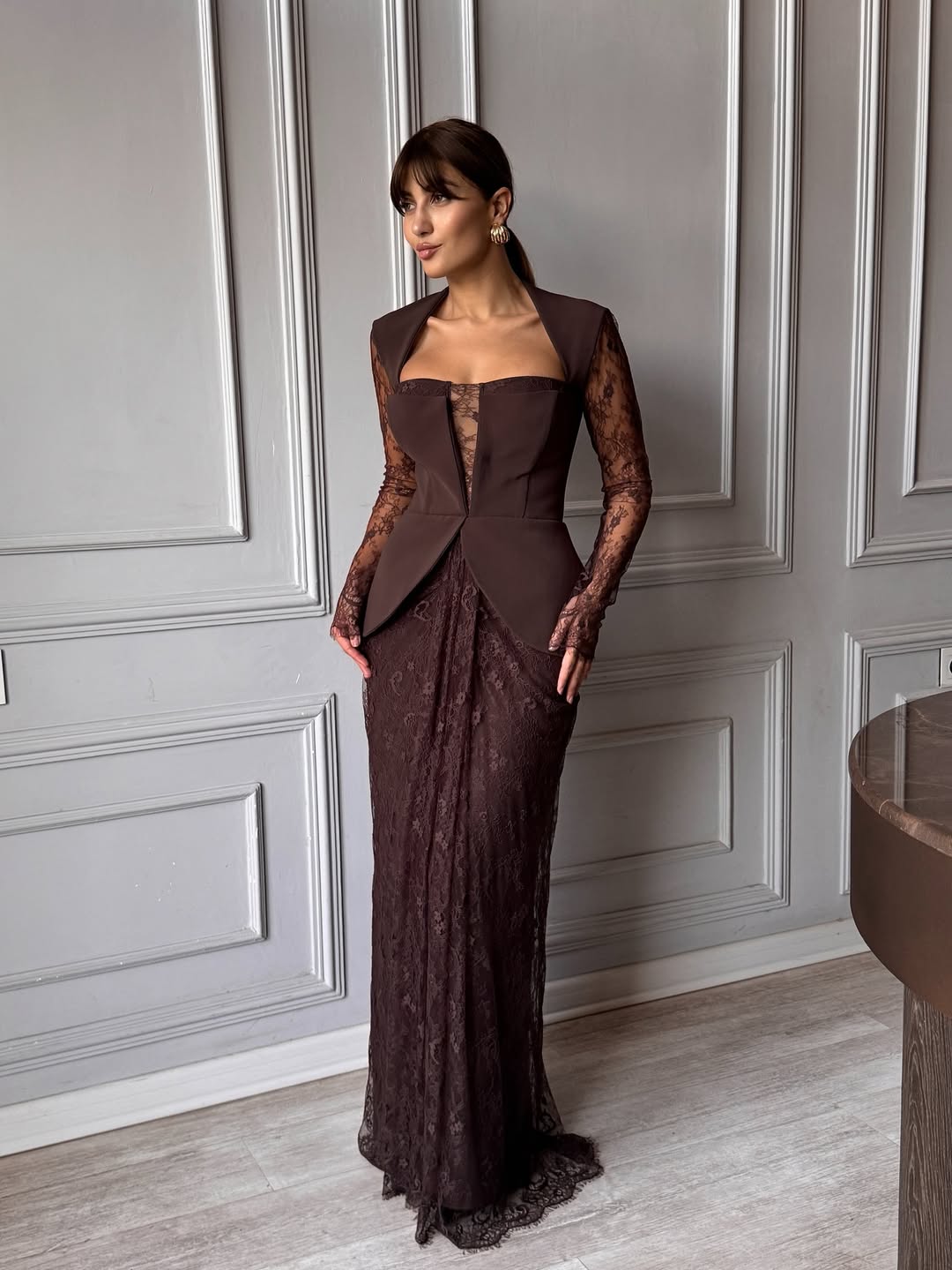 Chic Long Sleeves Strapless Deep V Neck Mermaid Long Prom Dress