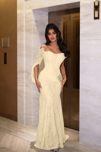 Black Long Sleeves Strapless Mermaid Prom Dress With Embroidery
