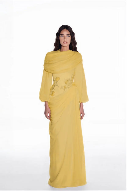 Elegant Long Sleeves Hing Neck Mermaid Evening Dress With Appliques