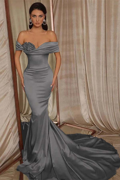 Chic Off-the-Shoulder Mermaid Elegant Evening Dresses Beadings