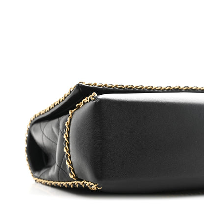 Calfskin Stitched Chain Flap Black