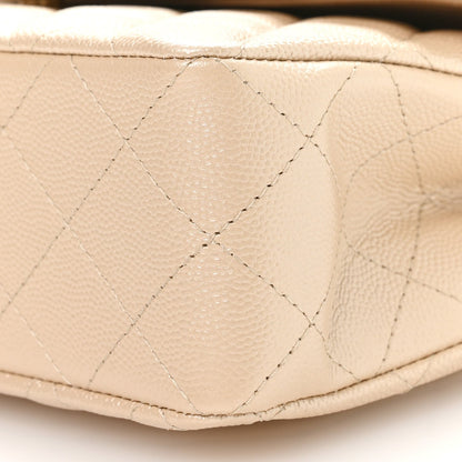 Metallic Caviar Quilted Small Double Flap Beige