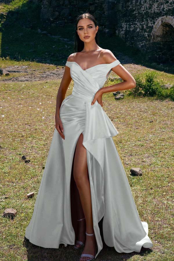 Off-The-Shoulder Mermaid Prom Dress Red With Slit