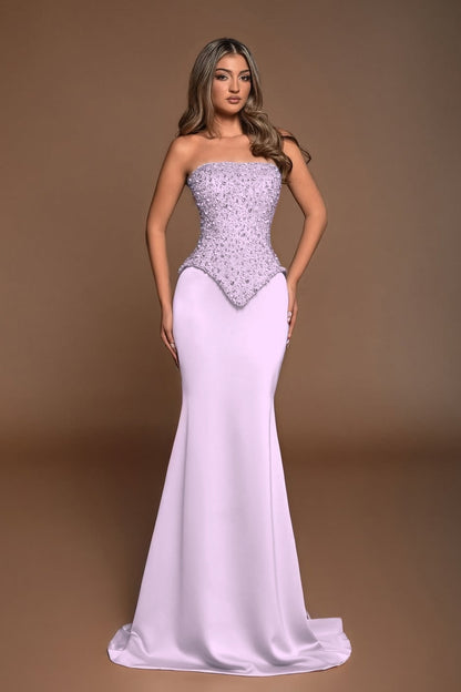Sleeveless Square Strapless Mermaid Prom Dress With Beads
