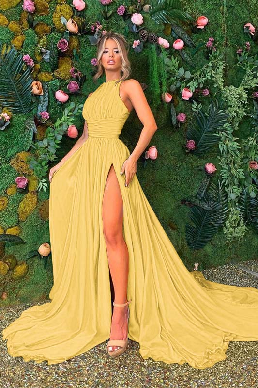 Sleeveless Royal Blue Prom Dress With Slit