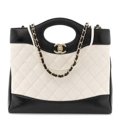 Patent Calfskin Quilted Mini 31 Shopping Bag White Black