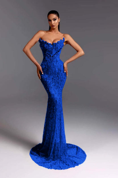 Sleeveless Strapless V-Neck Beads Mermaid Prom Dress