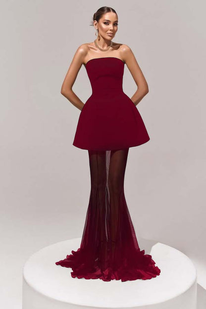 Stunning Black Sleeveless Strapless Prom Dress with Removable Hem
