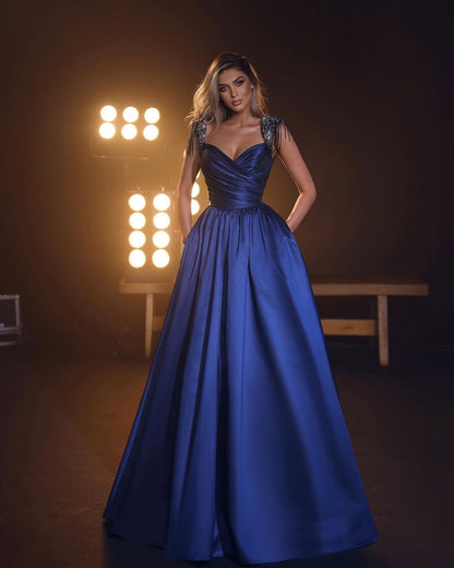 Royal Blue Sleeveless V-Neck Mermaid Beadeds Prom Dress