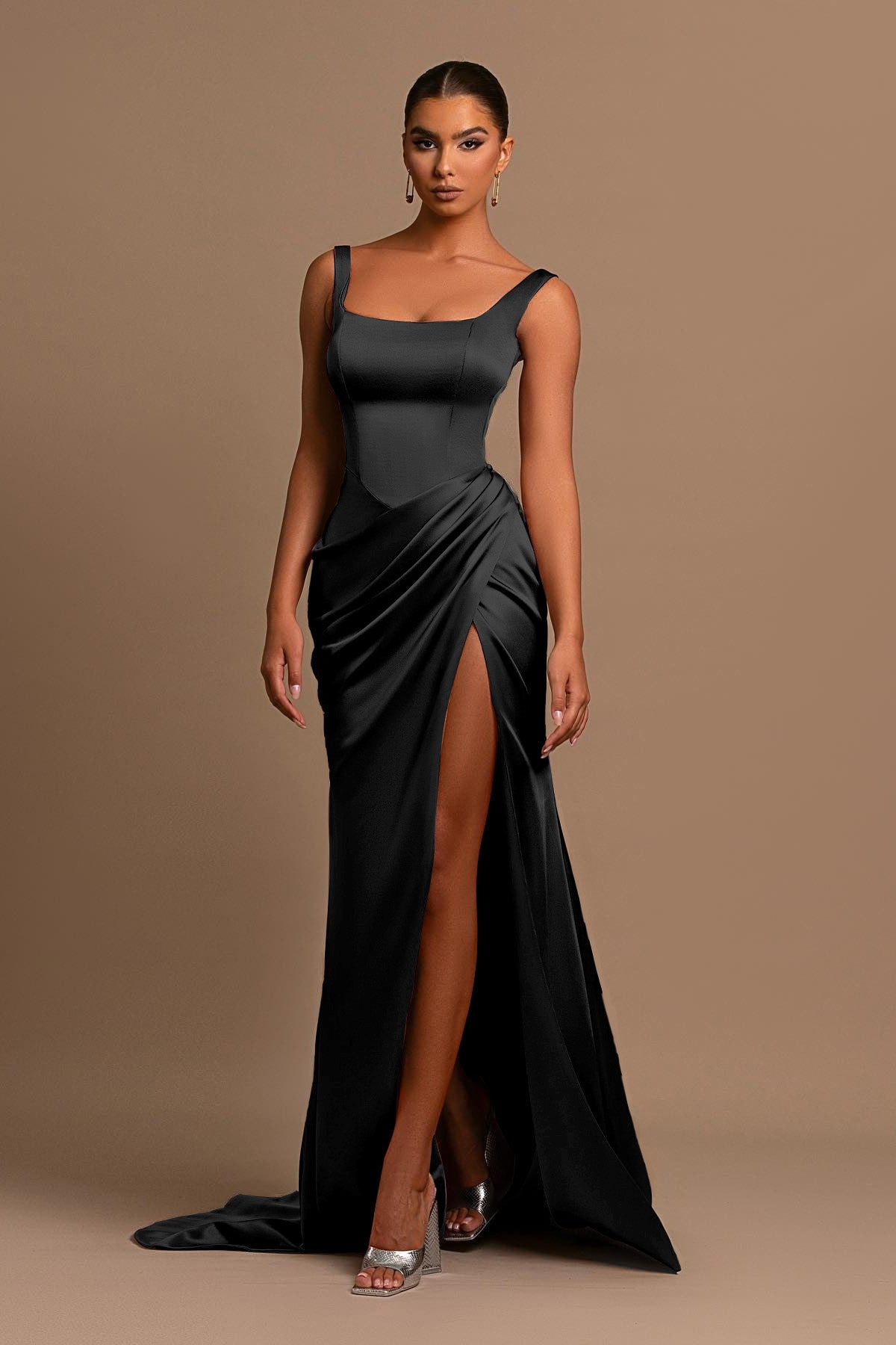 Dusty Rose Spaghetti-Straps Square Neck Mermaid Prom Dress Online