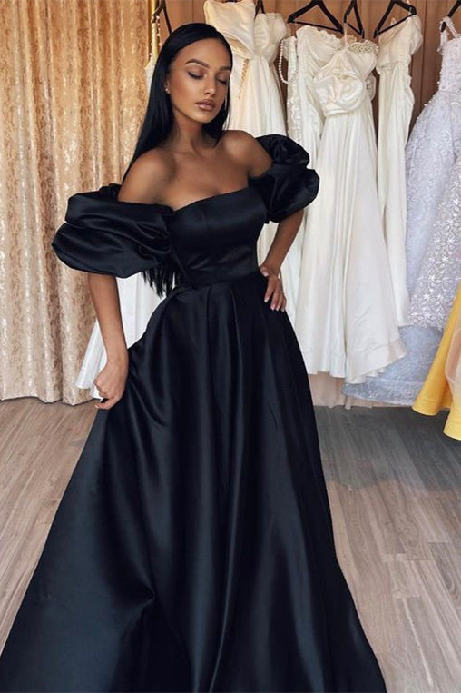 Black Off-The-Shoulder Prom Dress A Line