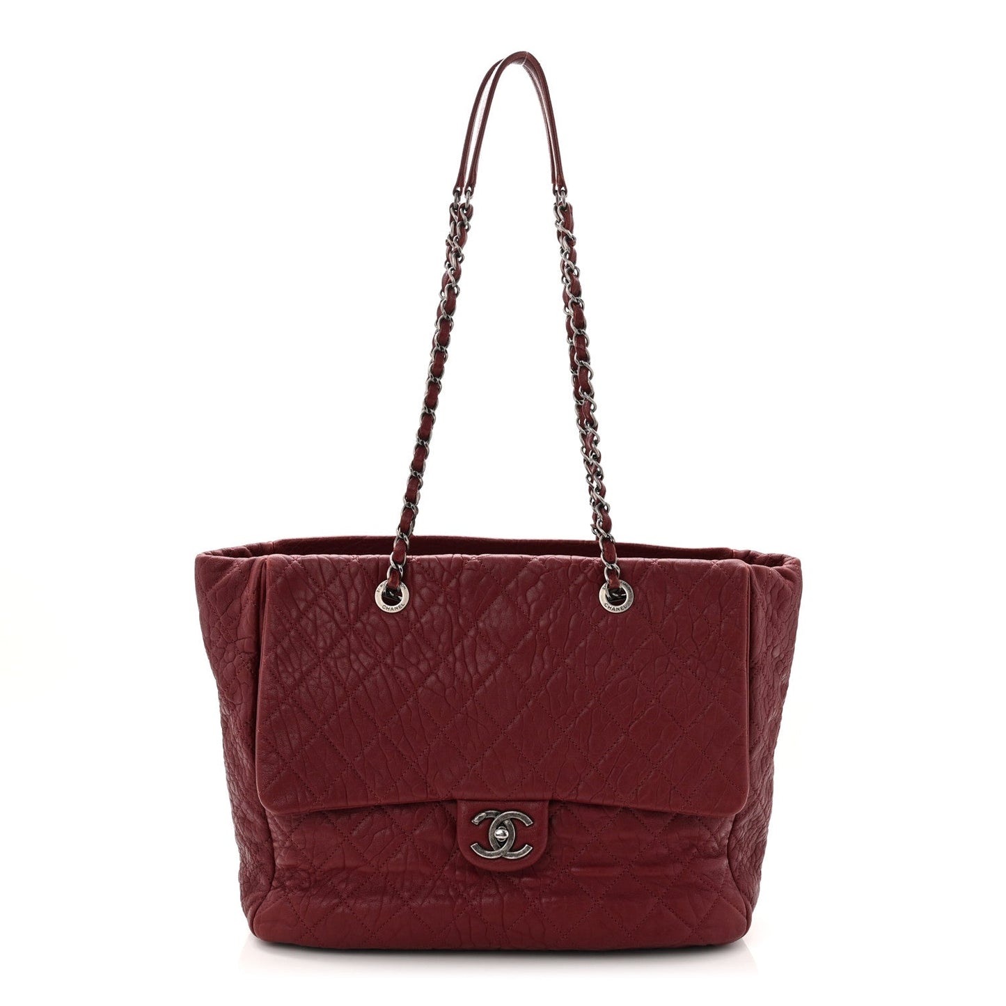 Crumpled Lambskin Quilted Large Tote Burgundy