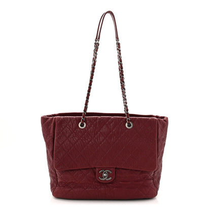 Crumpled Lambskin Quilted Large Tote Burgundy