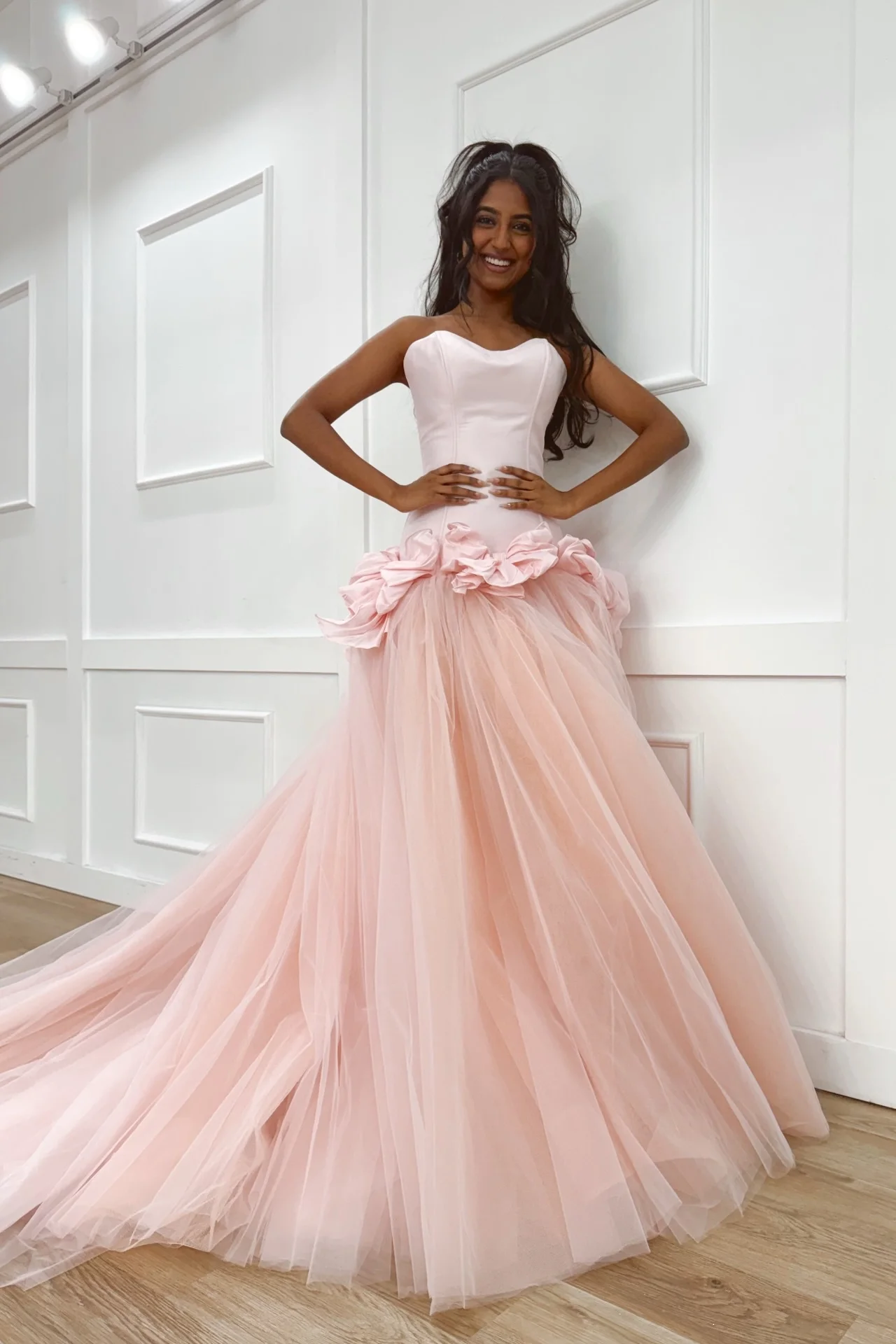 Pink Sweetheart Mermaid Evening Dress in Satin and Tulle with Bows