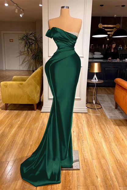 Long Red Strapless Prom Dress Mermaid With Beadings