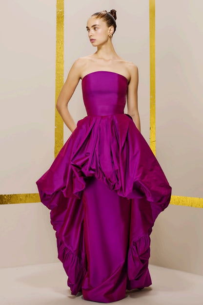 Sleeveless Strapless Square A Line Long Prom Dress With Pleated