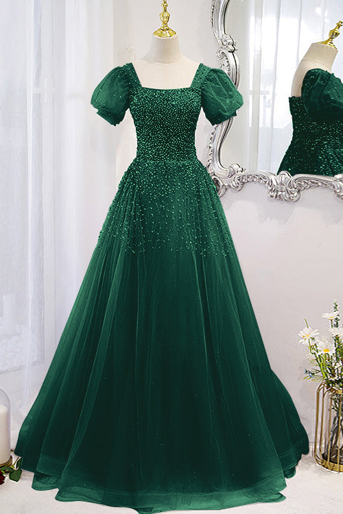 Lace-Up Prom Dress Beadings Short Sleeves With Square Online