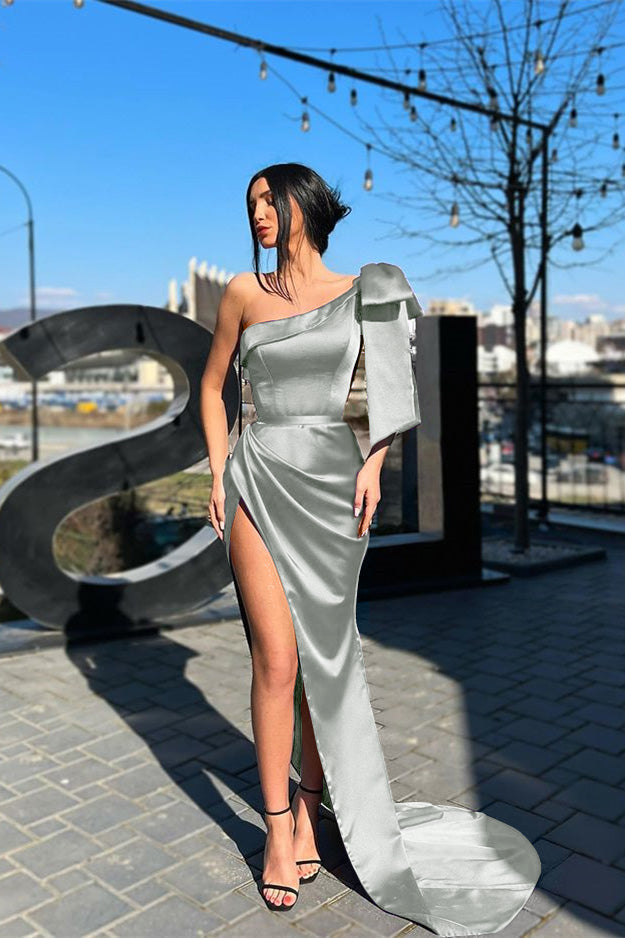One-Shoulder Purple Long Mermaid Evening Dress With Slit