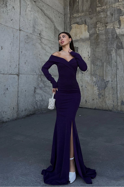 Stunning Dark Green Strapless Long Sleeves Deep V Neck Mermaid Prom Dress with Split