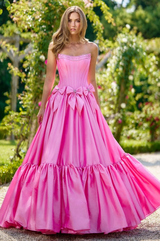Pink Strapless Long Prom Dress A-Line with Beads