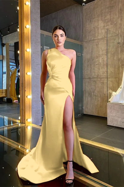 One Shoulder Sleeveless Mermaid Prom Dress Red With Slit