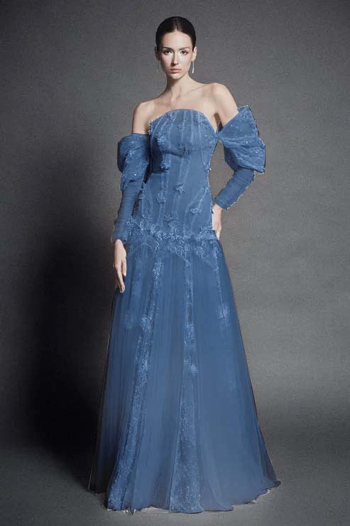 White Strapless Off-the-Shoulder A Line Evening Dress with Appliques