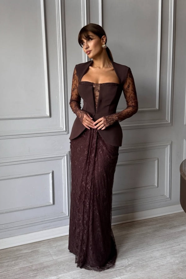 Chic Long Sleeves Strapless Deep V Neck Mermaid Long Prom Dress