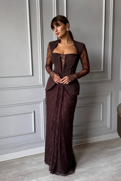 Chic Long Sleeves Strapless Deep V Neck Mermaid Long Prom Dress