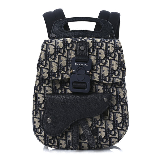 HOMME Oblique Calfskin Mens Mini Saddle Backpack Navy Blue