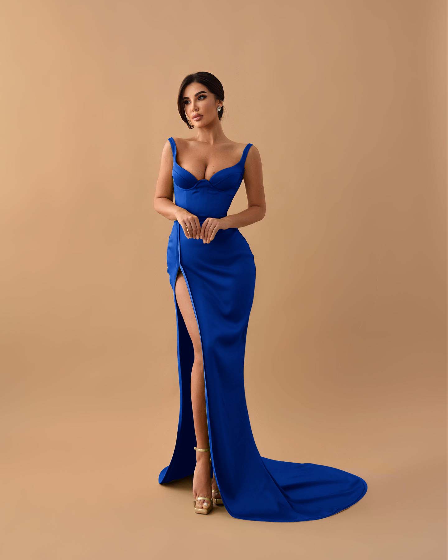 Sage Mermaid Spaghetti Straps Prom Dress With Slit