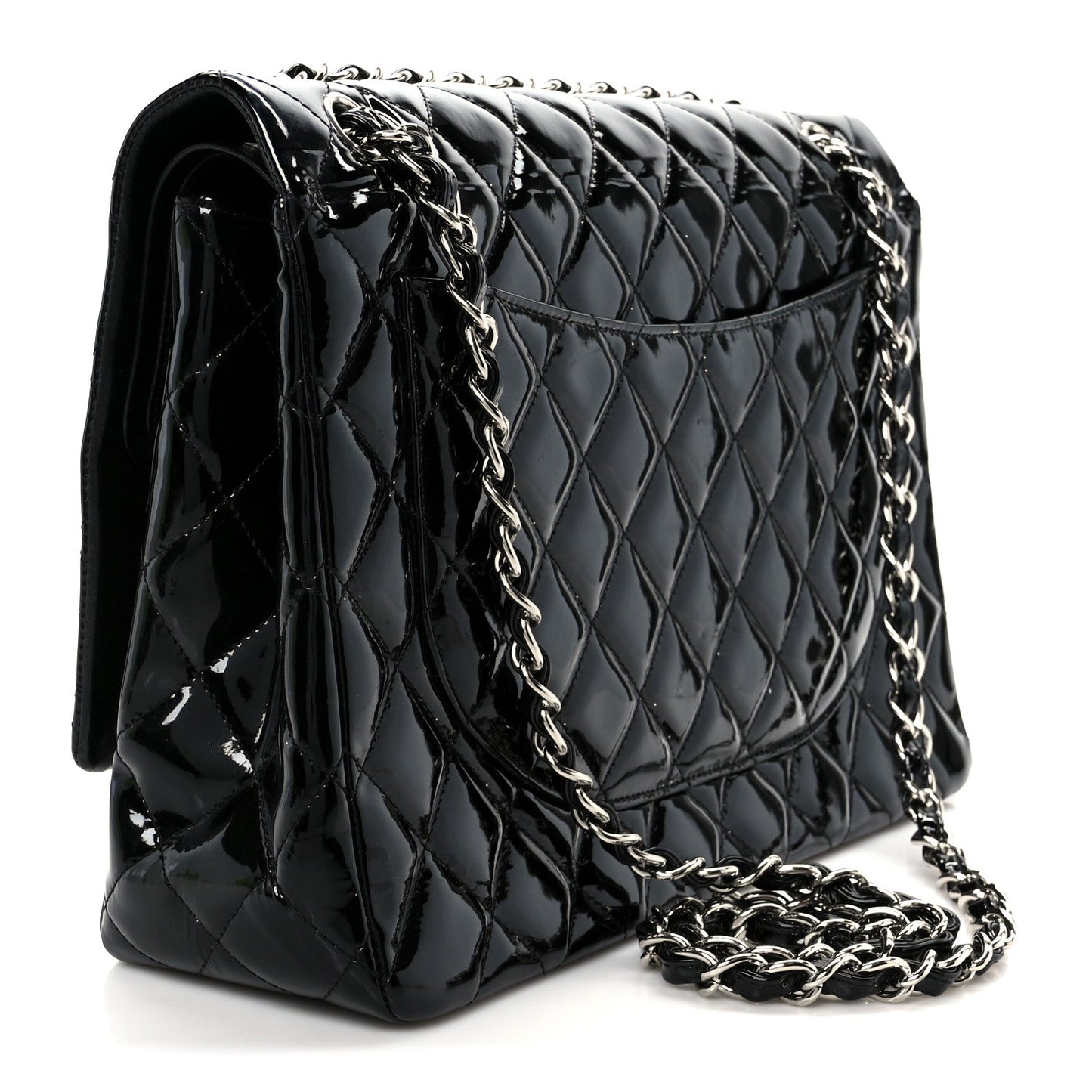 Patent Quilted Maxi Double Flap Black