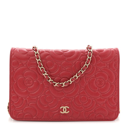 Caviar Camellia Embossed Wallet On Chain WOC Red
