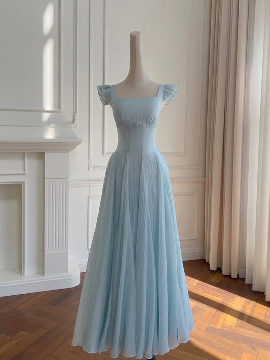 Sky Blue Sleeveless Wide Straps A-Line Evening Dress