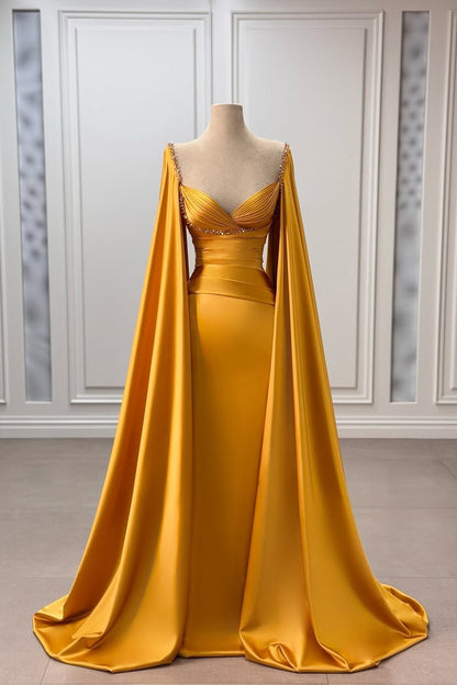 Gorgeous Long Sleeves Deep V-Neck Beads Pleated Mermaid Prom Dress