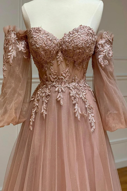 A-line Pink Sweetheart Prom Dress Party Dress, Off Shoulder Long Party Dress  fg8744