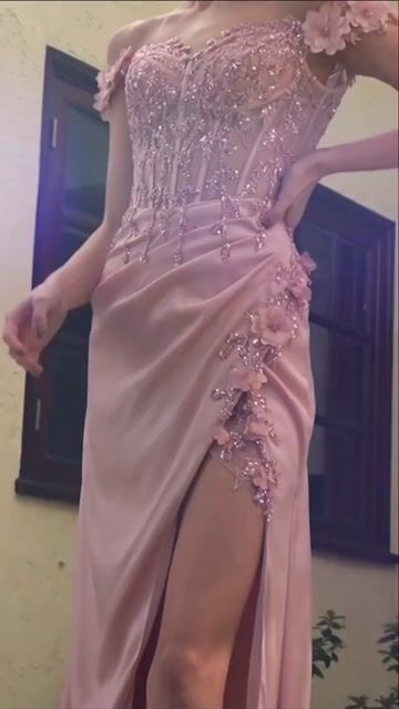 Glamorous Dusty Rose Off the Shoulder Satin Applique Strapless Prom Dress with Split