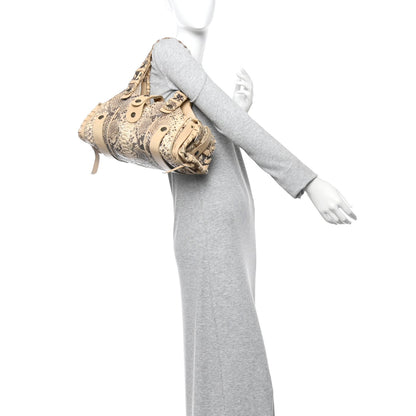 Snakeskin Silverado Shoulder Bag Beige