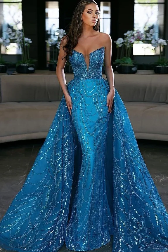 Sleeveless Strapless Deep V-Neck Beadings Mermaid Prom Dress