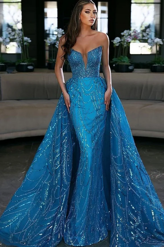 Sleeveless Strapless Deep V-Neck Beadings Mermaid Prom Dress