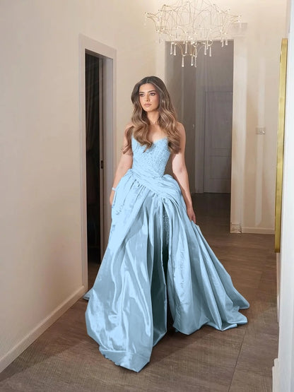 Sleeveless A-Line V-Neck Pleated Prom Dress With Beads