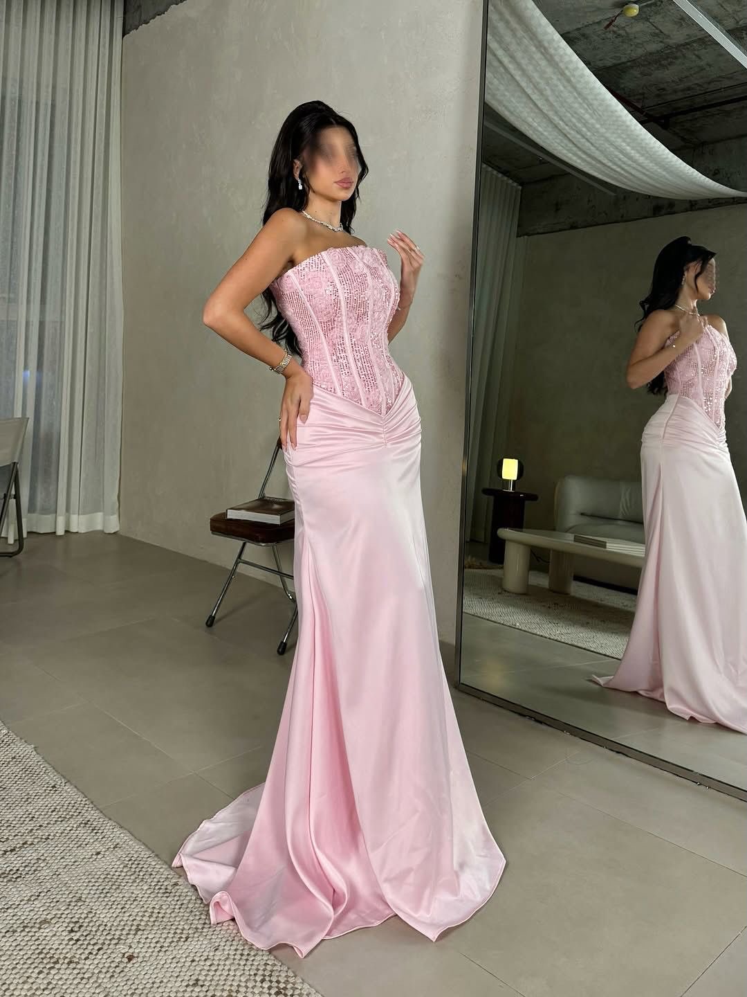 Sleeveless Square Mermaid Strapless Beads Prom Dress