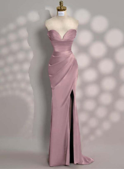 Charming Red Slit Pleated Evening Dress