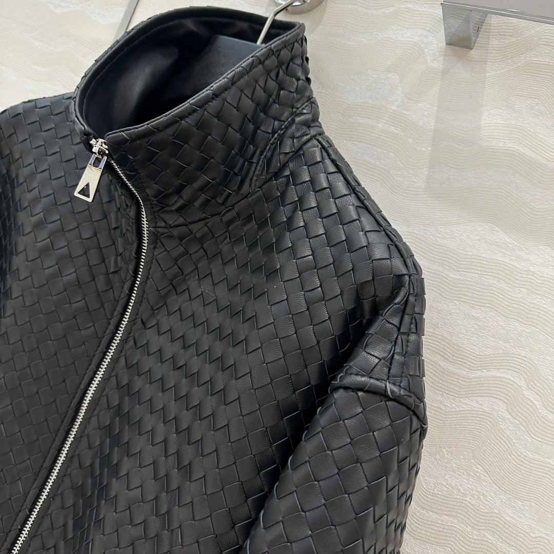 BV Double-Zip Baseball Jacket in Black Lambskin