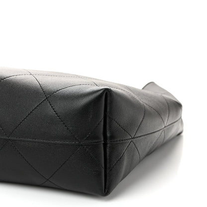 Shiny Lambskin Quilted Medium Hobo Black