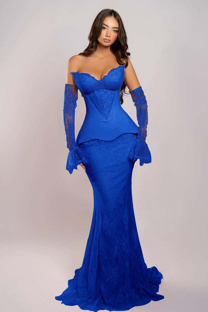 Elegant Pink Sleeveless V-Neck Strapless Lace Mermaid Prom Dress With Appliques
