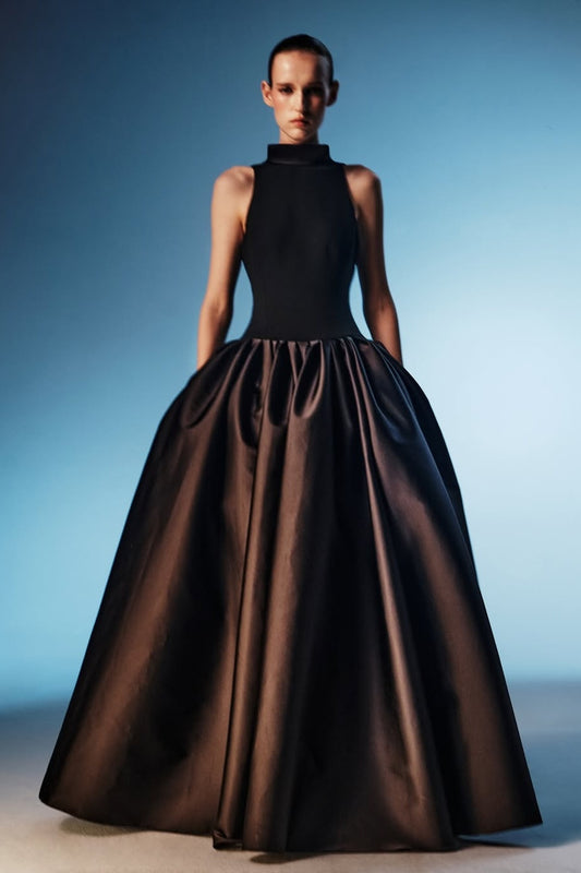 Elegant Sleeveless A-Line High Neck Black Prom Dress