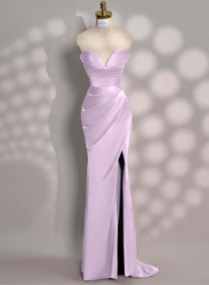 Charming Red Slit Pleated Evening Dress